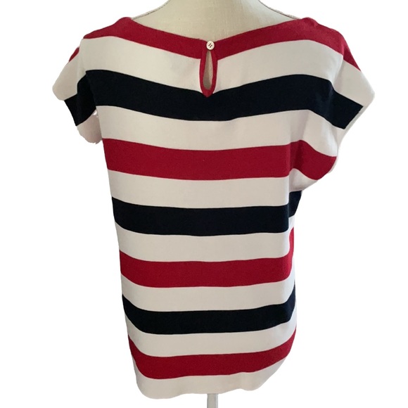 Talbots Red White Blue Preppy Stripe Short Cap Sleeve Y2K Tee Size XLP - Picture 3 of 6